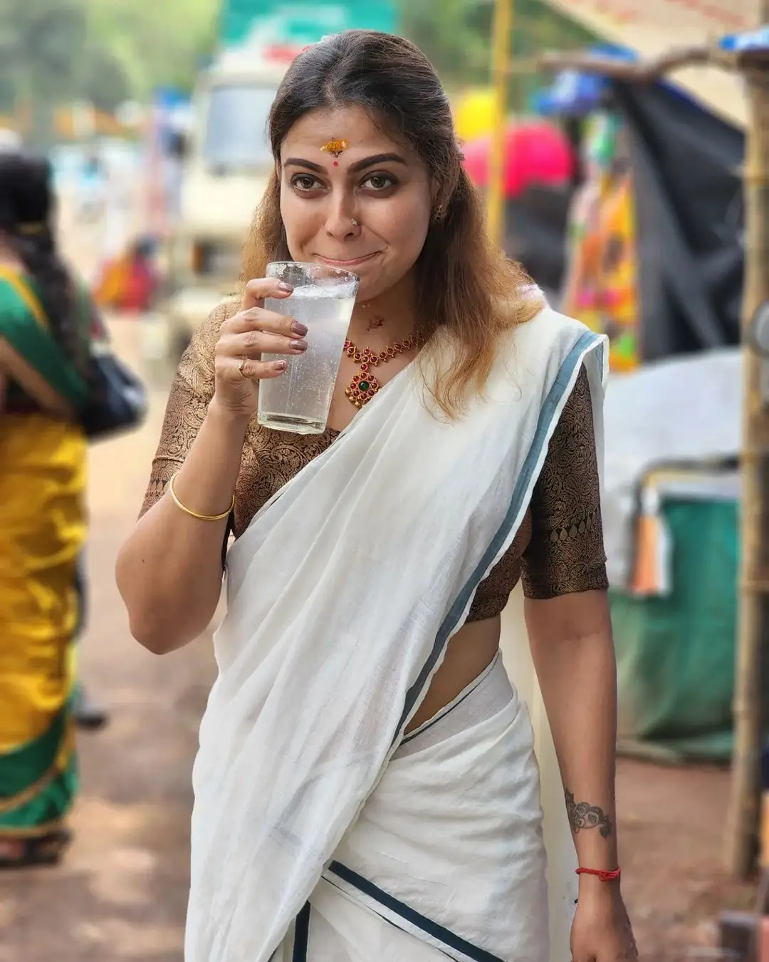 Malayalam Actress Anusree Nair in White Saree Black Blouse